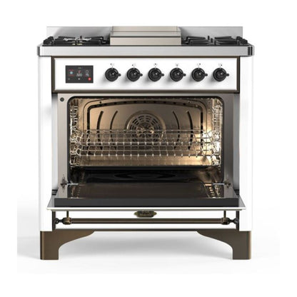 ILVE Majestic II 36 inch Solid Door Natural Gas Dual Fuel Range Burnished White