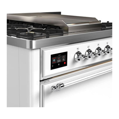 ILVE Majestic II 36 inch Solid Door Natural Gas Dual Fuel Range Chrome White