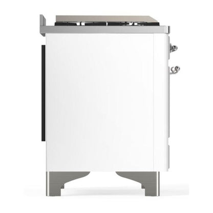 ILVE Majestic II 36 inch Solid Door Natural Gas Dual Fuel Range Chrome White