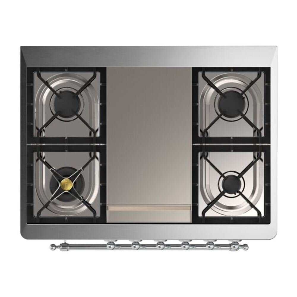 ILVE Majestic II 36 inch Solid Door Natural Gas Dual Fuel Range Chrome White