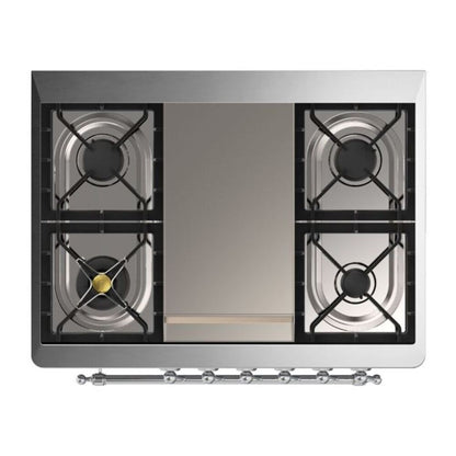 ILVE Majestic II 36 inch Solid Door Natural Gas Dual Fuel Range Chrome White