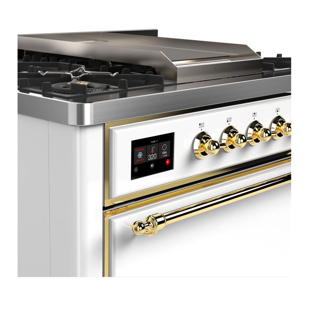 ILVE Majestic II 36 inch Solid Door Natural Gas Dual Fuel Range Brass White