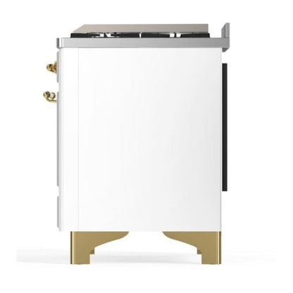ILVE Majestic II 36 inch Solid Door Natural Gas Dual Fuel Range Brass White