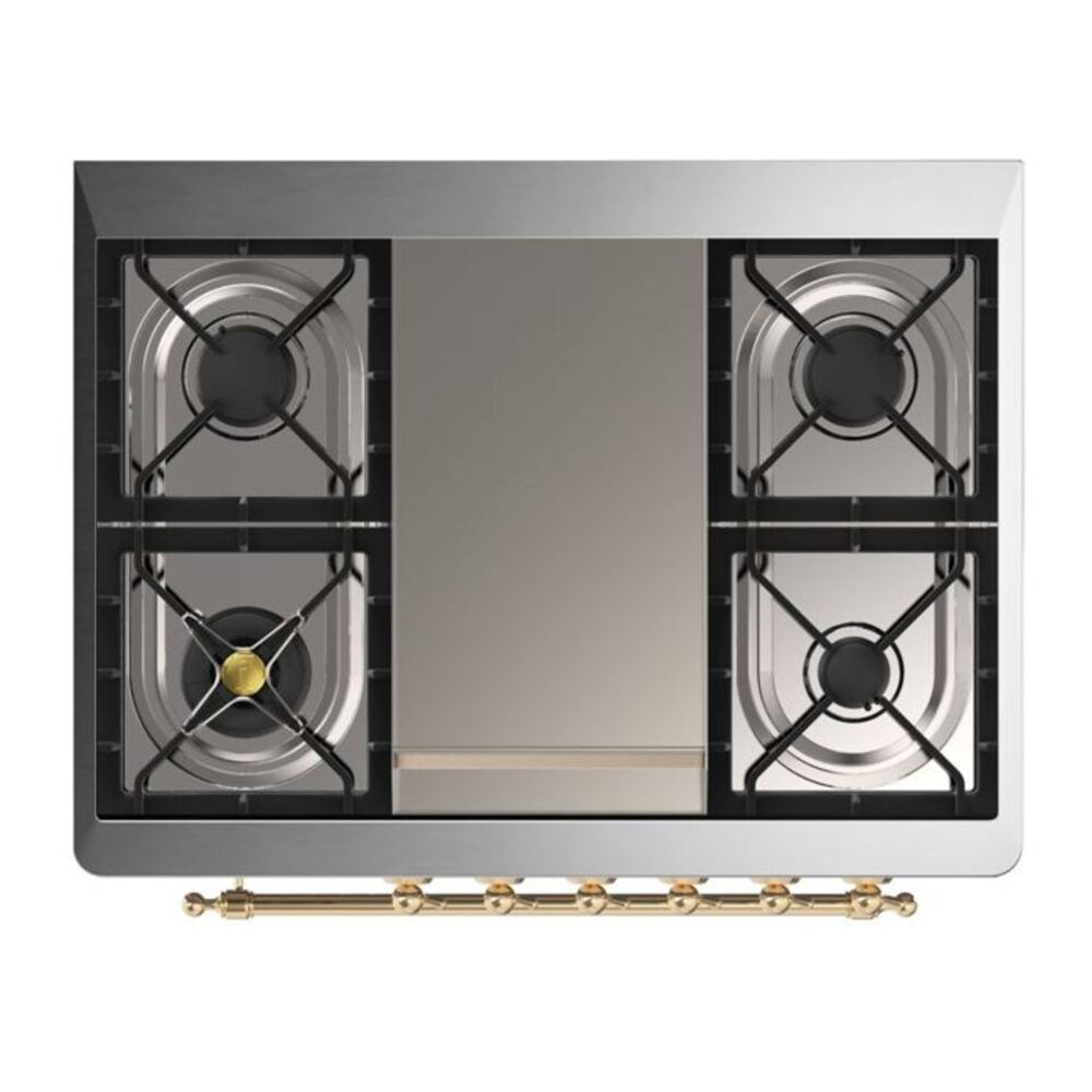 ILVE Majestic II 36 inch Solid Door Natural Gas Dual Fuel Range Brass White