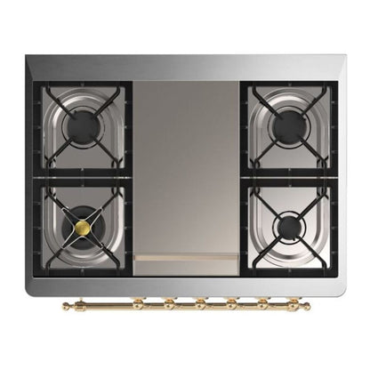 ILVE Majestic II 36 inch Solid Door Natural Gas Dual Fuel Range Brass White