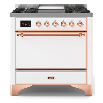 ILVE Majestic II 36 inch Solid Door Natural Gas Dual Fuel Range Copper White