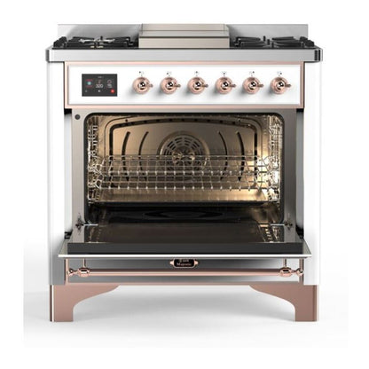 ILVE Majestic II 36 inch Solid Door Natural Gas Dual Fuel Range Copper White