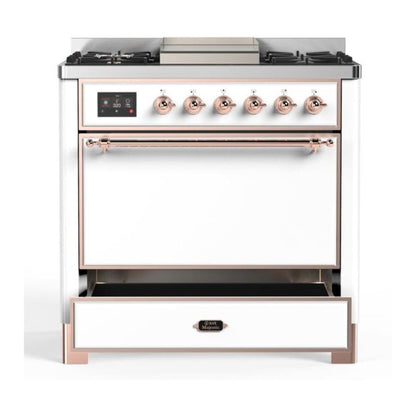 ILVE Majestic II 36 inch Solid Door Natural Gas Dual Fuel Range Copper White