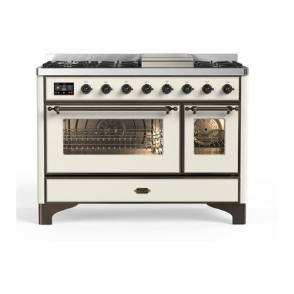 ILVE Majestic II 48 inch Triple Glass Door Natural Gas Dual Fuel Range Burnished Antique White
