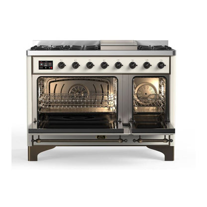 ILVE Majestic II 48 inch Triple Glass Door Natural Gas Dual Fuel Range Burnished Antique White