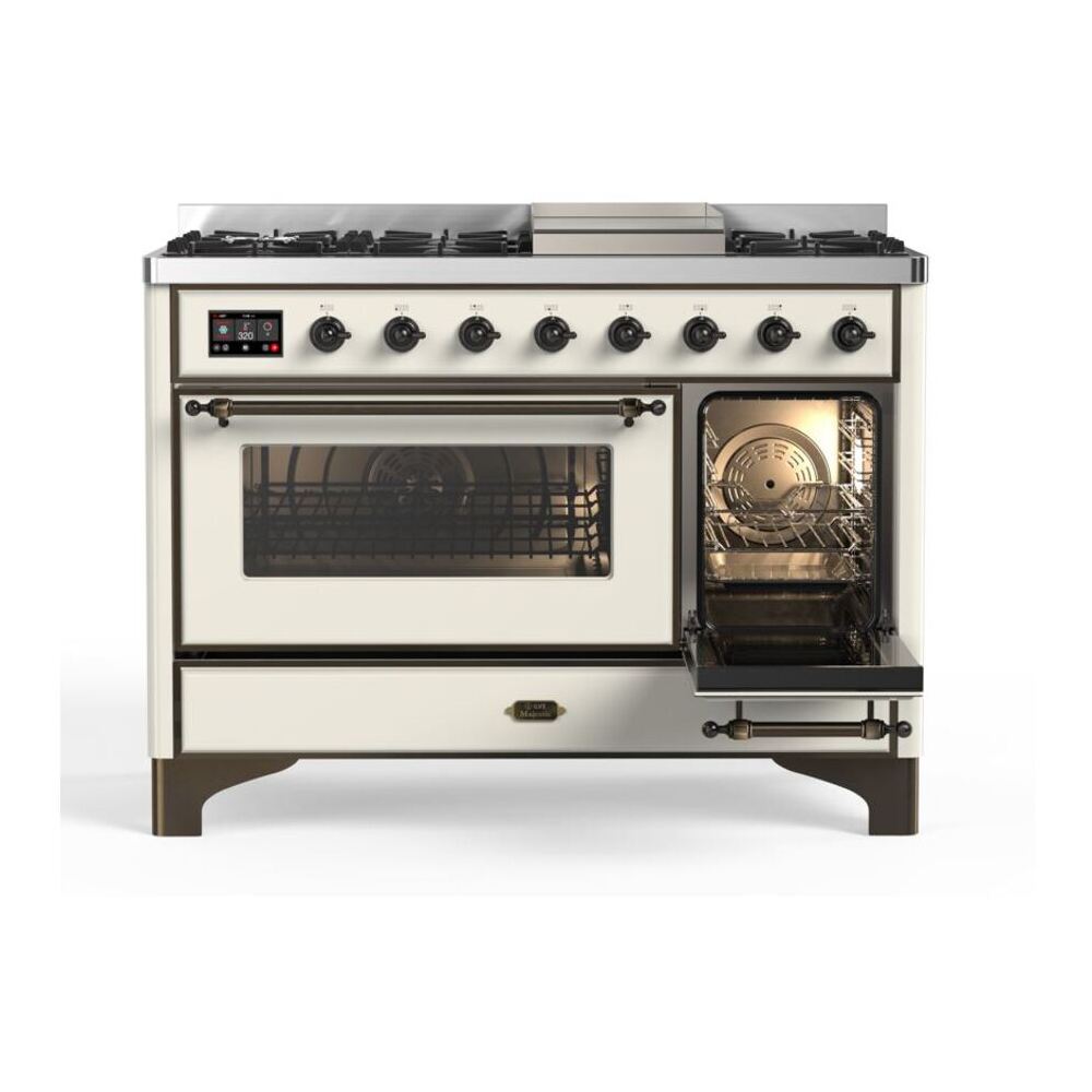 ILVE Majestic II 48 inch Triple Glass Door Natural Gas Dual Fuel Range Burnished Antique White