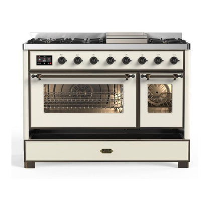ILVE Majestic II 48 inch Triple Glass Door Natural Gas Dual Fuel Range Burnished Antique White