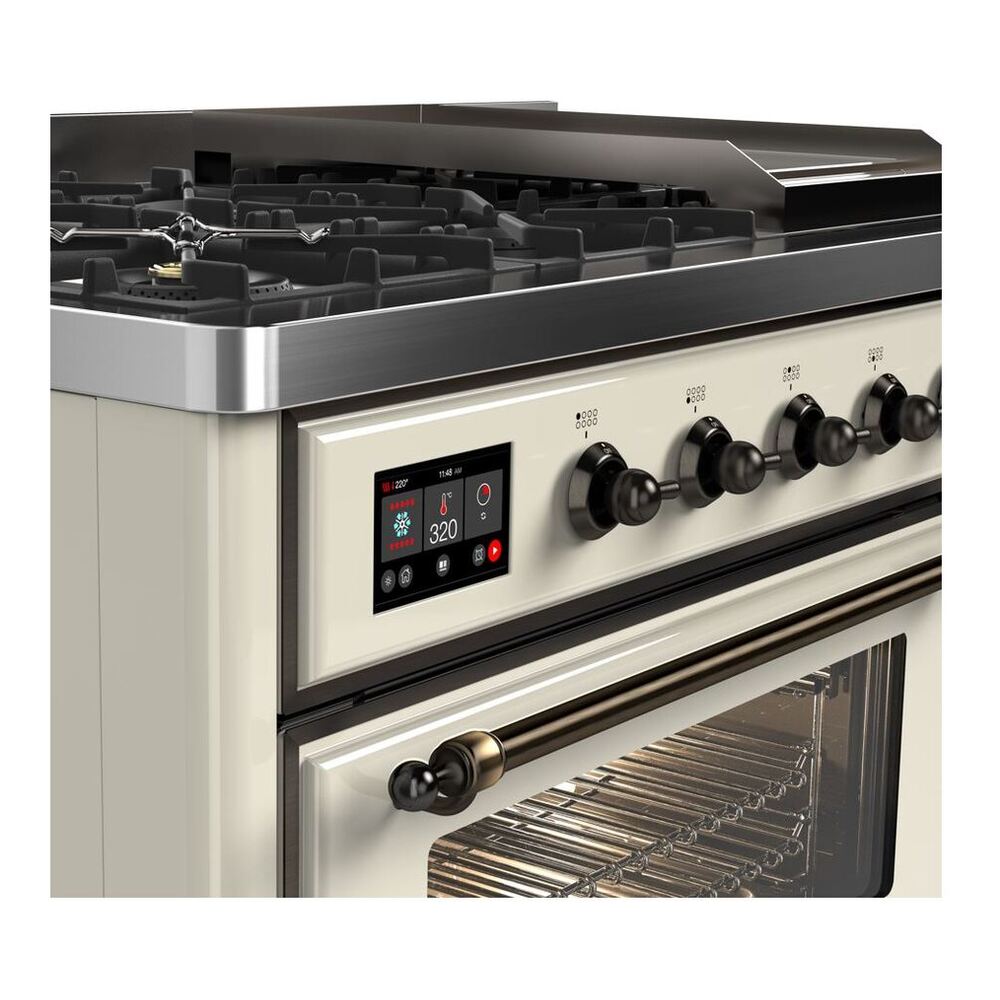 ILVE Majestic II 48 inch Triple Glass Door Natural Gas Dual Fuel Range Burnished Antique White