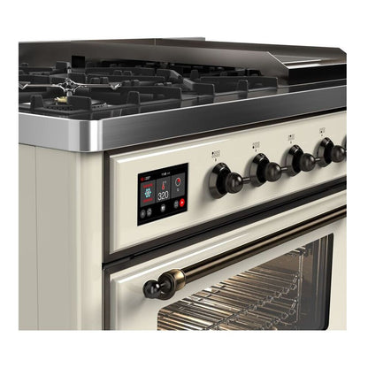 ILVE Majestic II 48 inch Triple Glass Door Natural Gas Dual Fuel Range Burnished Antique White