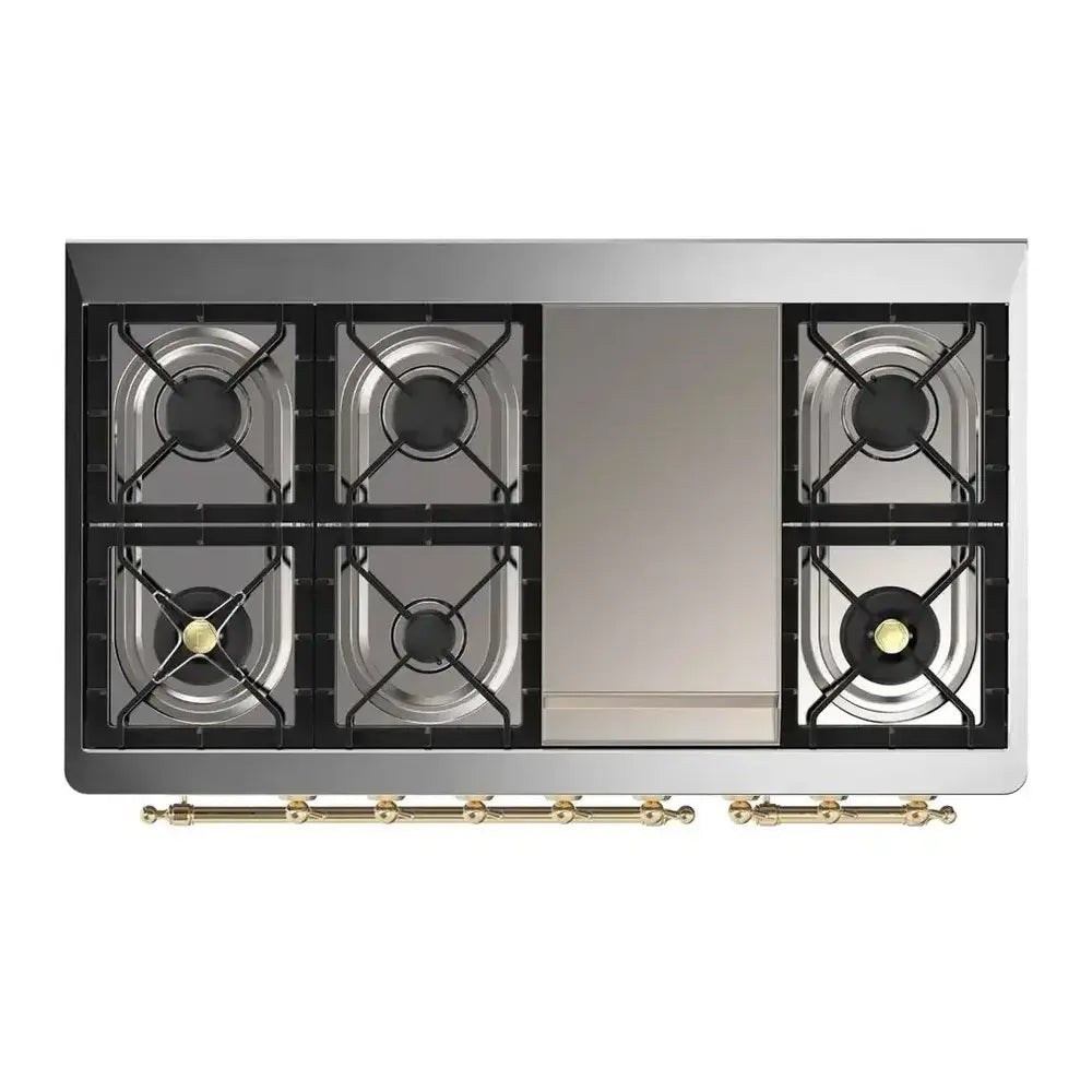 ILVE Majestic II 48 inch Triple Glass Door Dual Fuel Range Brass Antique White