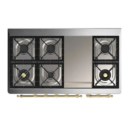 ILVE Majestic II 48 inch Triple Glass Door Dual Fuel Range Brass Antique White