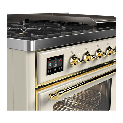 ILVE Majestic II 48 inch Triple Glass Door Dual Fuel Range Brass Antique White