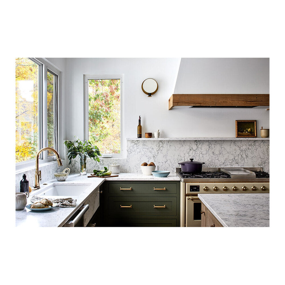 ILVE Majestic II 48 inch Triple Glass Door Dual Fuel Range Brass Antique White