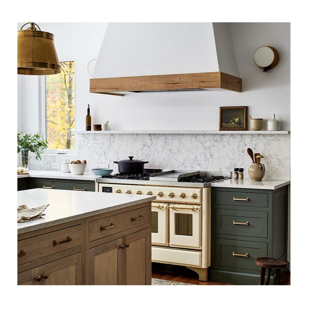 ILVE Majestic II 48 inch Triple Glass Door Dual Fuel Range Brass Antique White