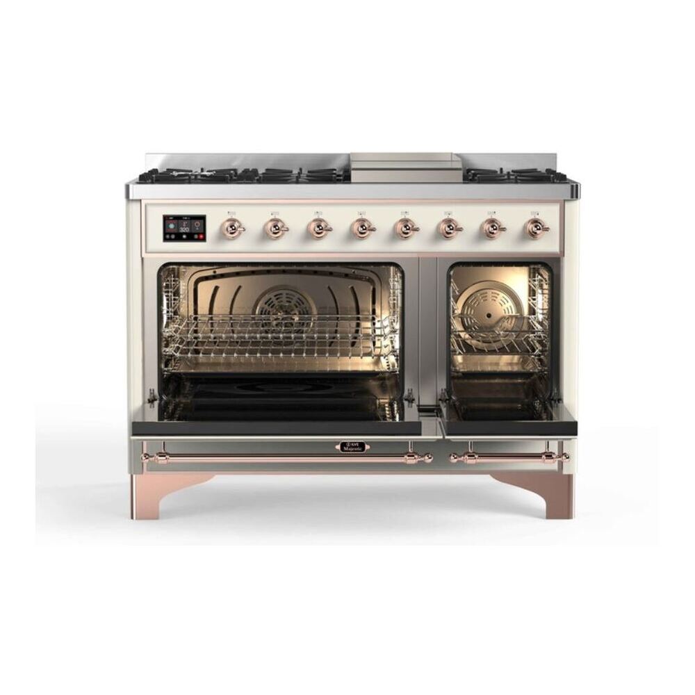 ILVE Majestic II 48 inch Triple Glass Door Dual Fuel Range Copper Antique White