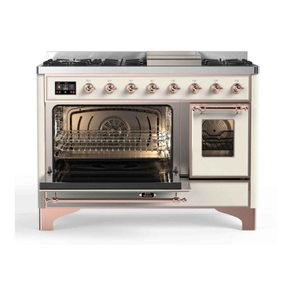 ILVE Majestic II 48 inch Triple Glass Door Dual Fuel Range Copper Antique White