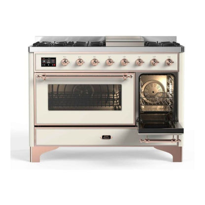 ILVE Majestic II 48 inch Triple Glass Door Dual Fuel Range Copper Antique White