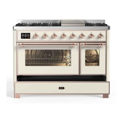 ILVE Majestic II 48 inch Triple Glass Door Dual Fuel Range Copper Antique White