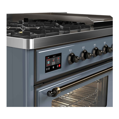 ILVE Majestic II 48" Blue Grey Dual Fuel Range with 8 Burners and Griddle Triple Glass Door Liquid Propane