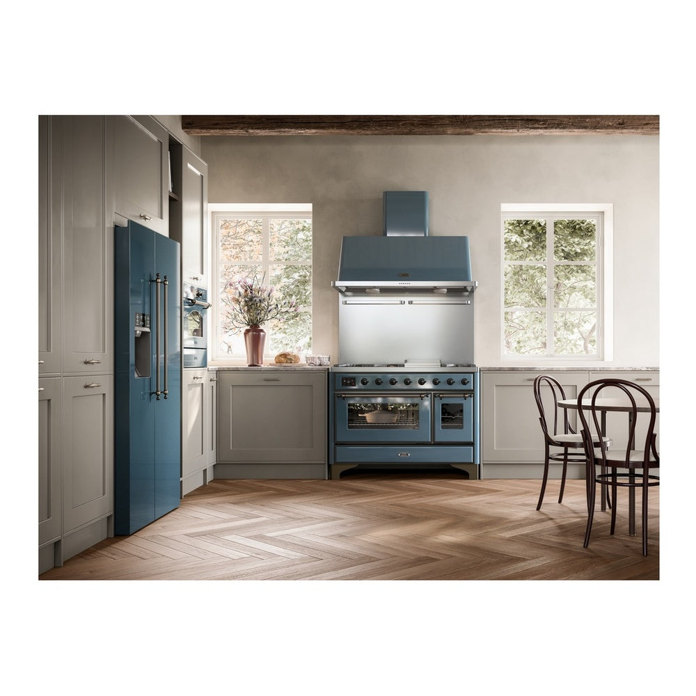 ILVE Majestic II 48" Blue Grey Dual Fuel Range with 8 Burners and Griddle Triple Glass Door Liquid Propane
