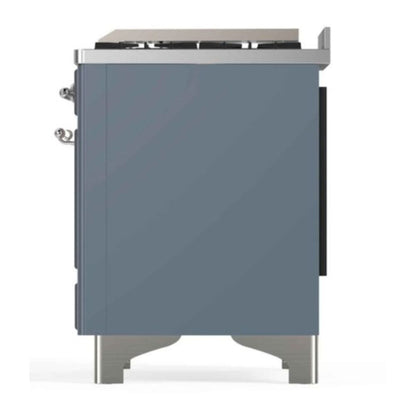 ILVE Majestic II 48 inch Triple Glass Door Dual Fuel Range Chrome Blue Grey