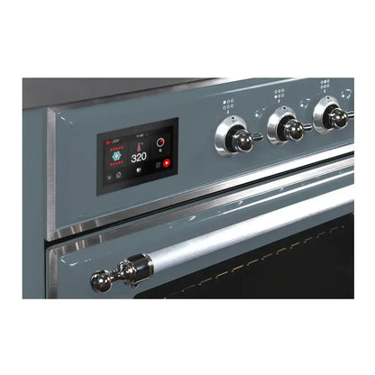 ILVE Majestic II 48 inch Triple Glass Door Dual Fuel Range Chrome Blue Grey