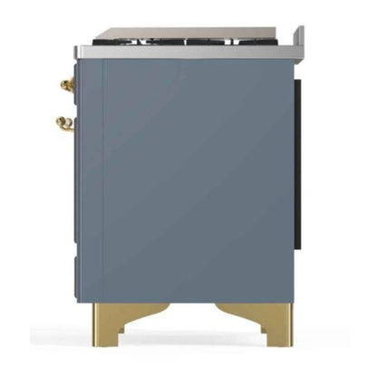 ILVE Majestic II 48 inch Triple Glass Door Dual Fuel Range Brass Blue Grey