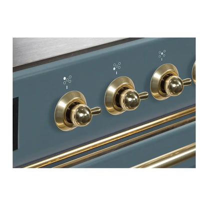 ILVE Majestic II 48 inch Triple Glass Door Dual Fuel Range Brass Blue Grey