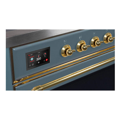 ILVE Majestic II 48 inch Triple Glass Door Dual Fuel Range Brass Blue Grey