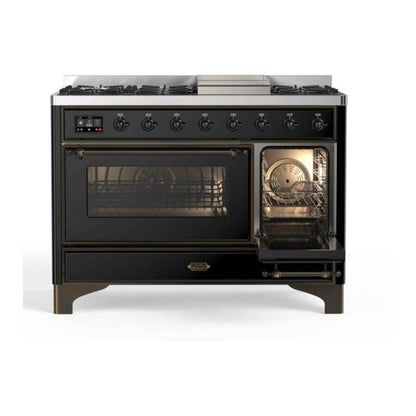 ILVE Majestic II 48 inch Triple Glass Door Natural Gas Dual Fuel Range Burnished Glossy Black