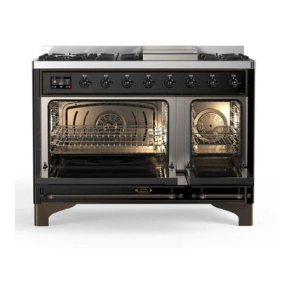 ILVE Majestic II 48 inch Triple Glass Door Natural Gas Dual Fuel Range Burnished Glossy Black