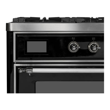 ILVE Majestic II 48 inch Triple Glass Door Natural Gas Dual Fuel Range Chrome Glossy Black