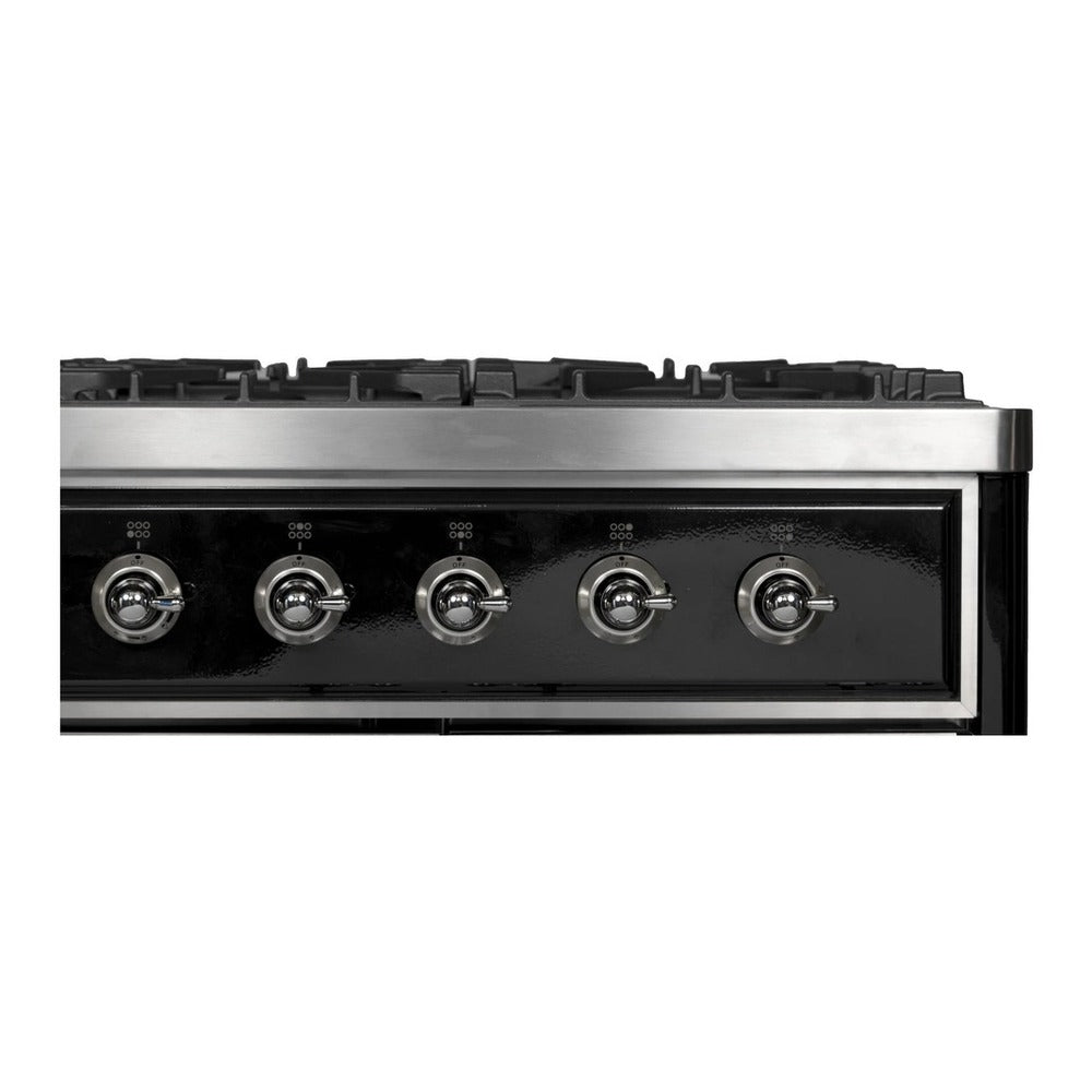 ILVE Majestic II 48 inch Triple Glass Door Natural Gas Dual Fuel Range Chrome Glossy Black