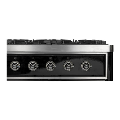 ILVE Majestic II 48 inch Triple Glass Door Natural Gas Dual Fuel Range Chrome Glossy Black