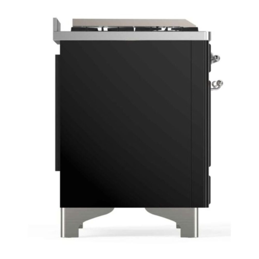 ILVE Majestic II 48 inch Triple Glass Door Natural Gas Dual Fuel Range Chrome Glossy Black