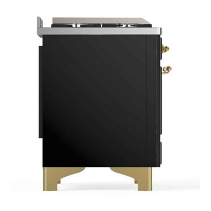 ILVE Majestic II 48 inch Triple Glass Door Natural Gas Dual Fuel Range Brass Glossy Black