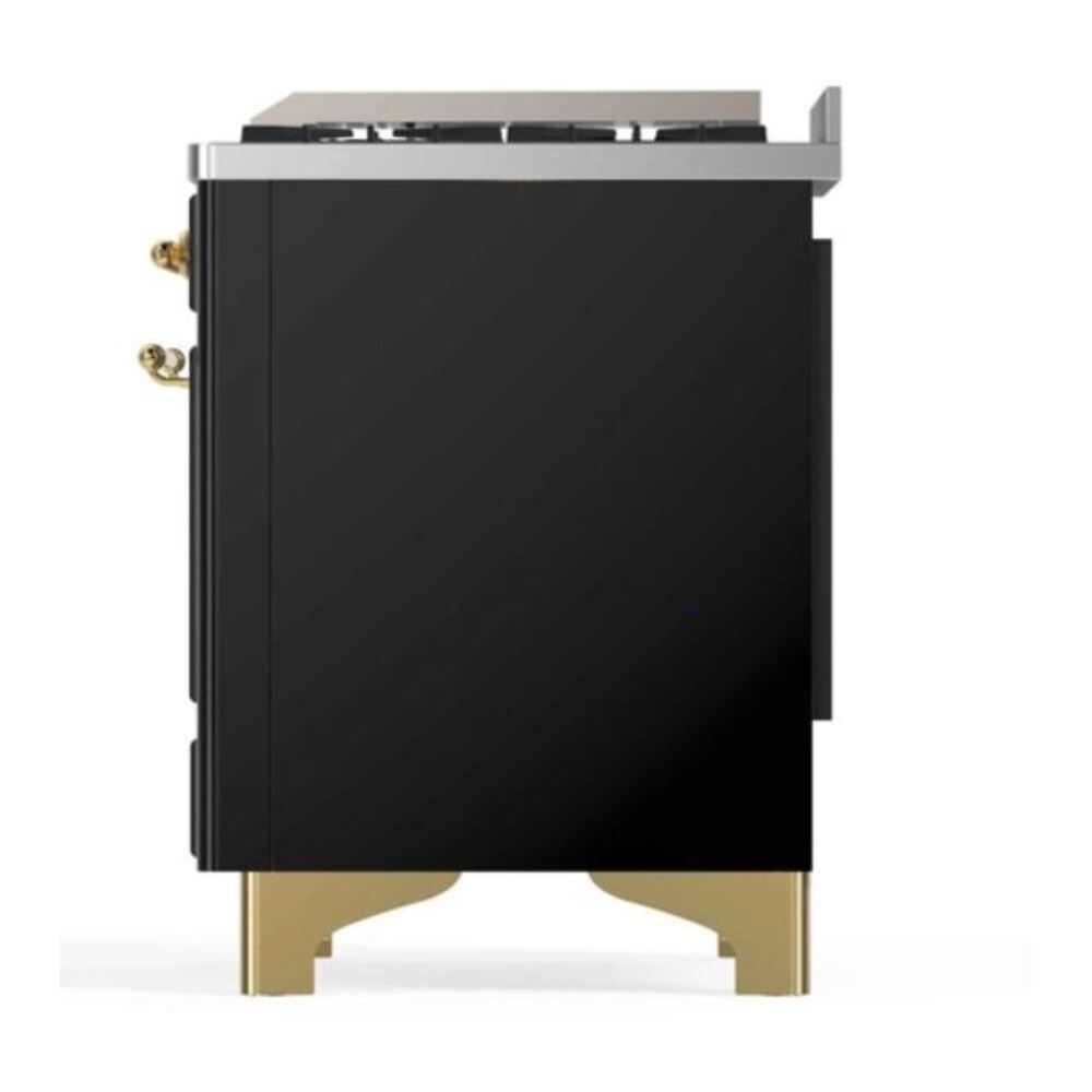 ILVE Majestic II 48 inch Triple Glass Door Natural Gas Dual Fuel Range Brass Glossy Black