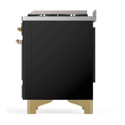 ILVE Majestic II 48 inch Triple Glass Door Natural Gas Dual Fuel Range Brass Glossy Black