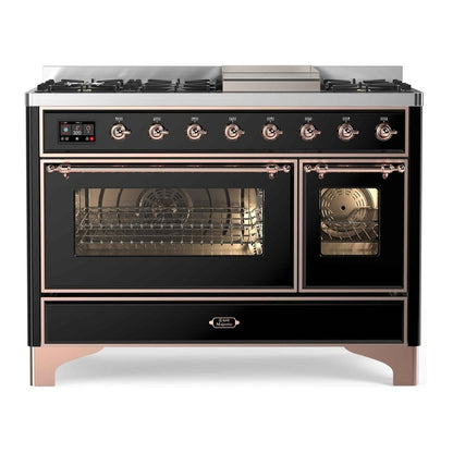 ILVE Majestic II 48 inch Triple Glass Door Natural Gas Dual Fuel Range Copper Glossy Black