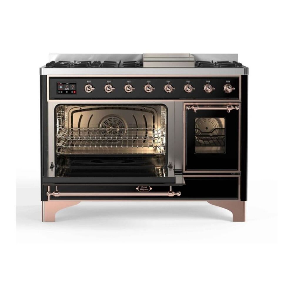 ILVE Majestic II 48 inch Triple Glass Door Natural Gas Dual Fuel Range Copper Glossy Black