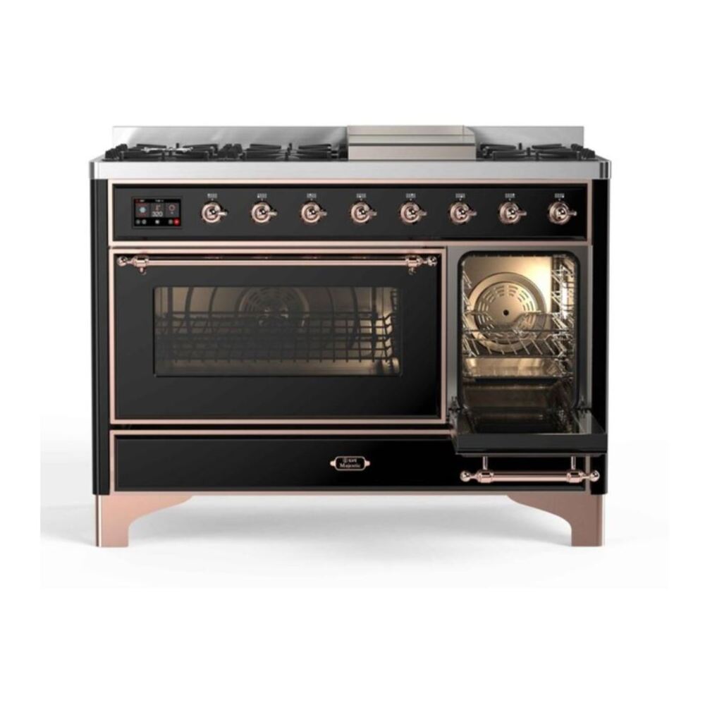 ILVE Majestic II 48 inch Triple Glass Door Natural Gas Dual Fuel Range Copper Glossy Black