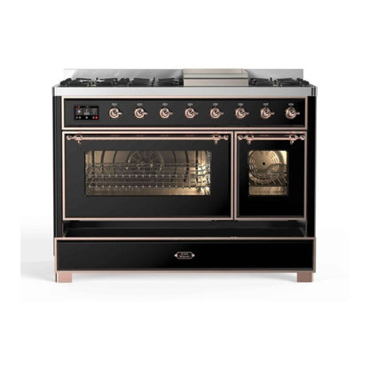 ILVE Majestic II 48 inch Triple Glass Door Natural Gas Dual Fuel Range Copper Glossy Black