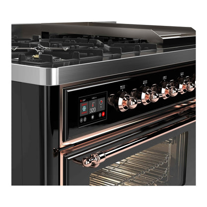 ILVE Majestic II 48 inch Triple Glass Door Natural Gas Dual Fuel Range Copper Glossy Black