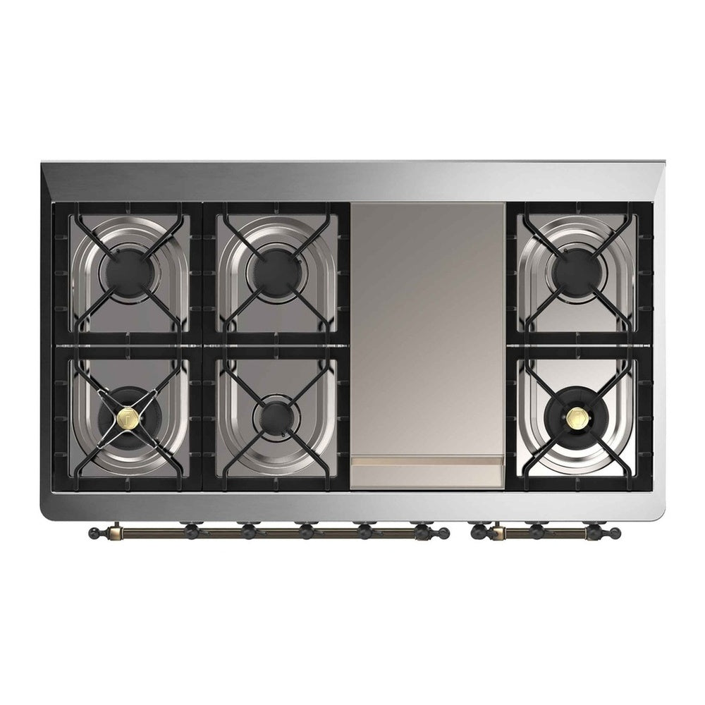 ILVE Majestic II 48" Burgundy Dual Fuel Range with 8 Burners and Griddle Triple Glass Door Liquid Propane