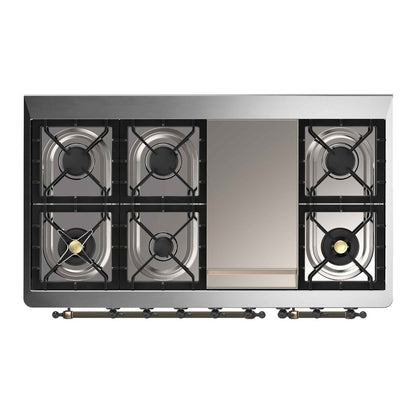 ILVE Majestic II 48" Burgundy Dual Fuel Range with 8 Burners and Griddle Triple Glass Door Liquid Propane
